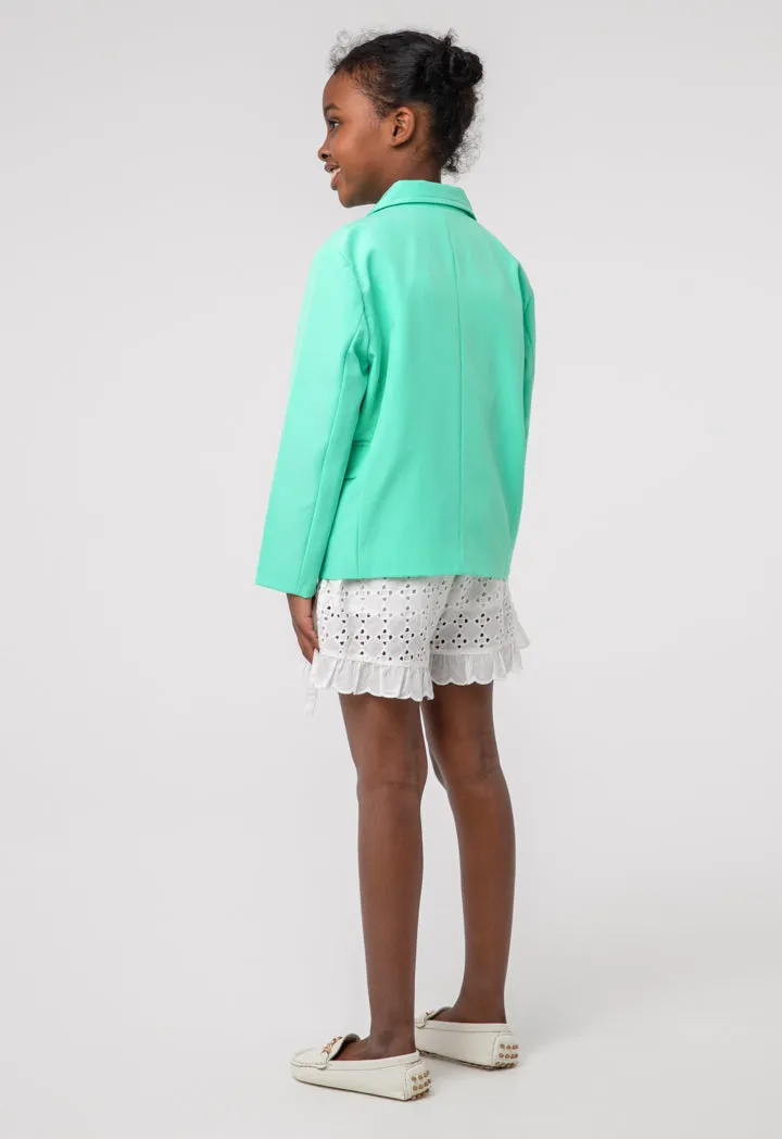 Girls Solid Double Breasted Blazer
