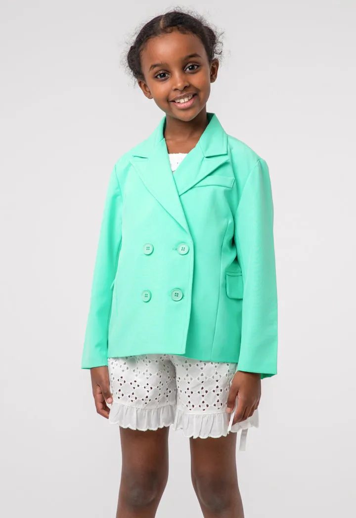Girls Solid Double Breasted Blazer