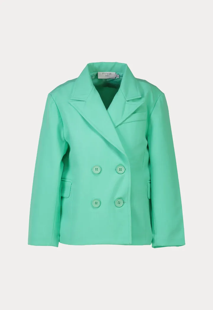 Girls Solid Double Breasted Blazer