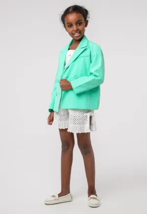 Girls Solid Double Breasted Blazer