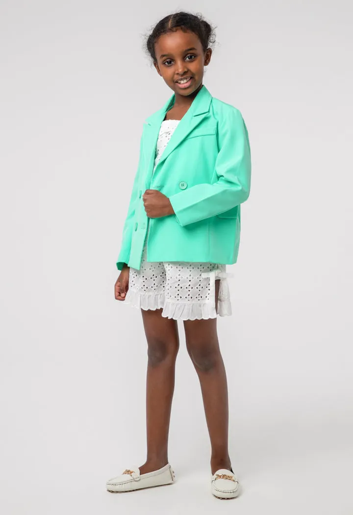 Girls Solid Double Breasted Blazer