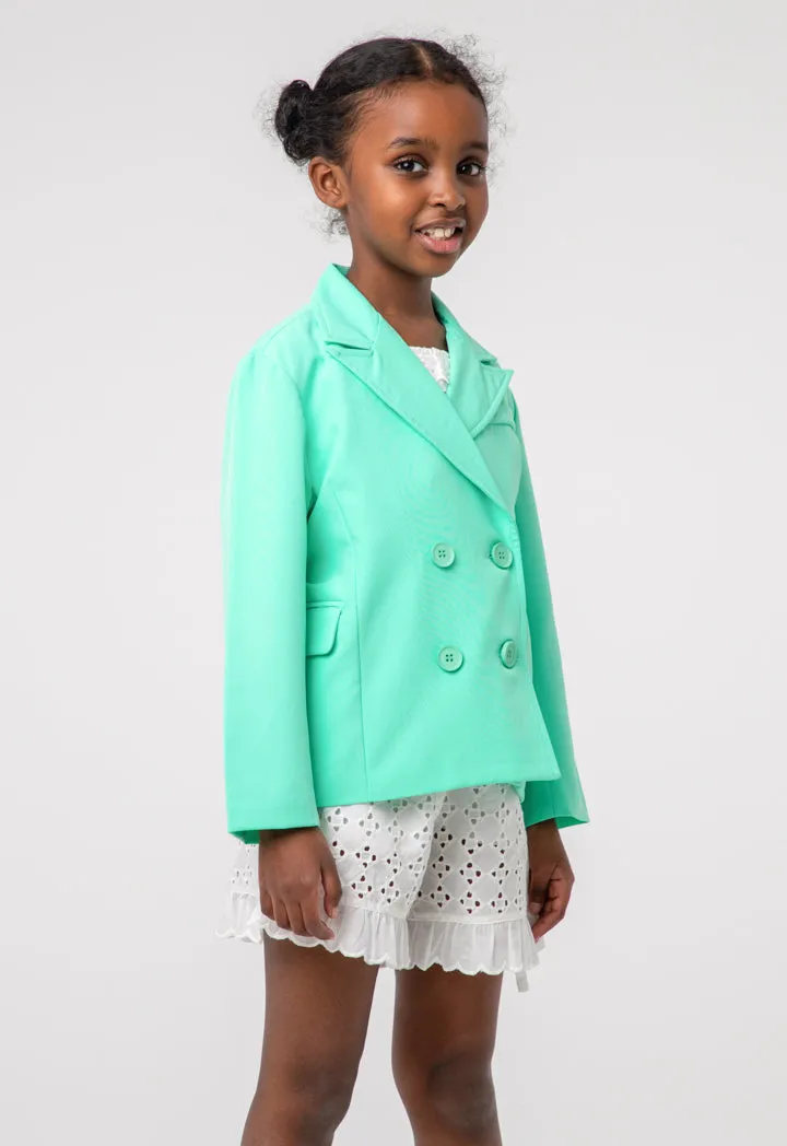 Girls Solid Double Breasted Blazer