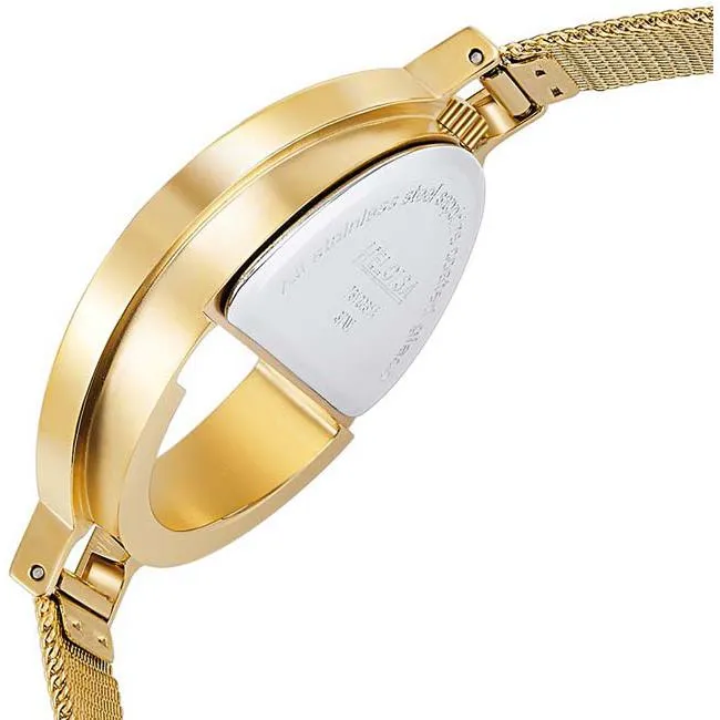 Golden Round "e-Shape" Stainless Steel with White MOP and Mesh Band Watch  For Women - Heloisa 76120313