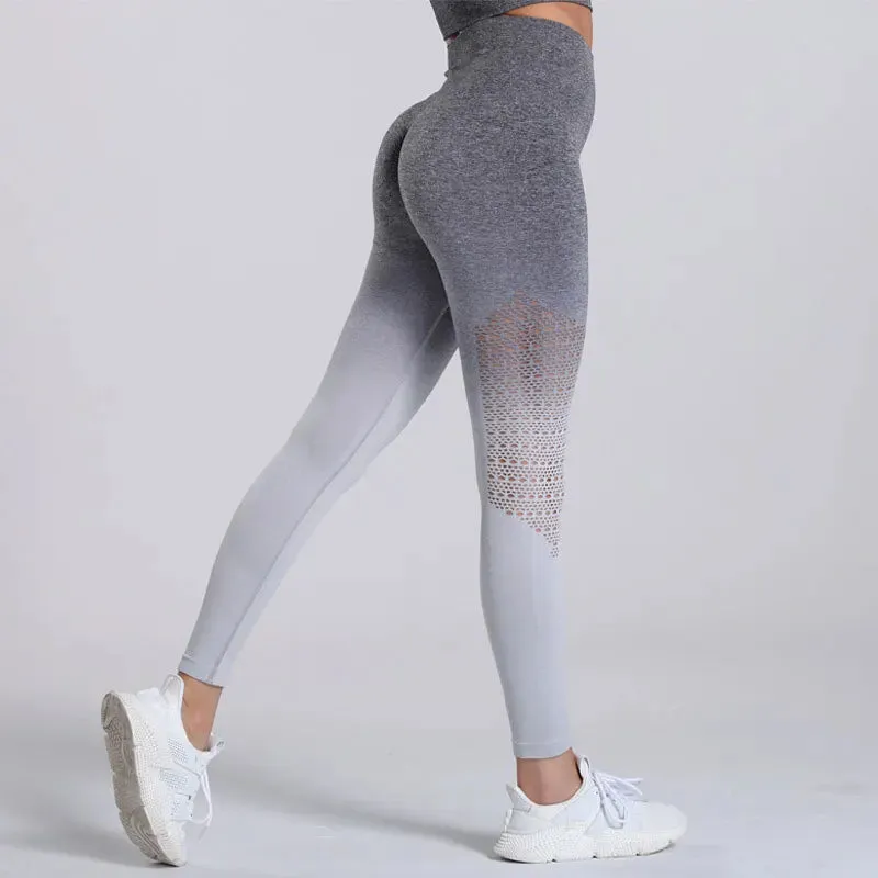 Gradient High Waist Push Up Yoga Pants for Women - Fitness Gym Leggings