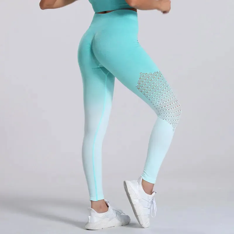 Gradient High Waist Push Up Yoga Pants for Women - Fitness Gym Leggings
