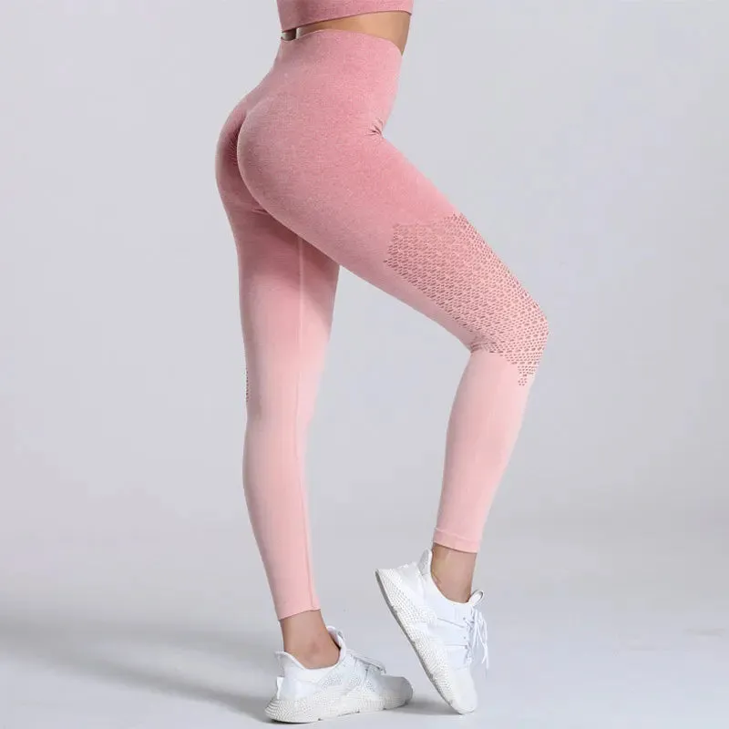 Gradient High Waist Push Up Yoga Pants for Women - Fitness Gym Leggings