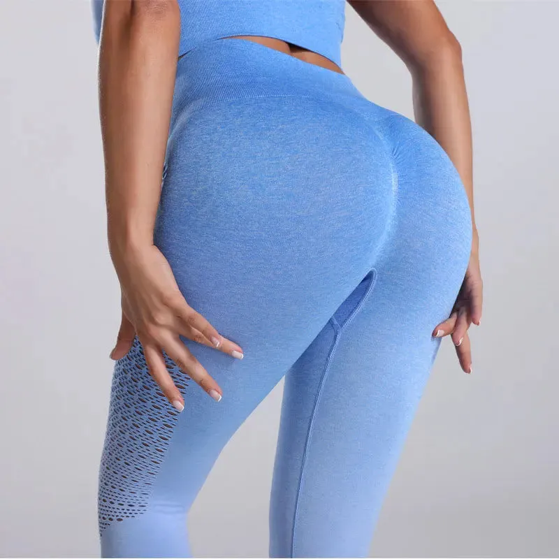 Gradient High Waist Push Up Yoga Pants for Women - Fitness Gym Leggings