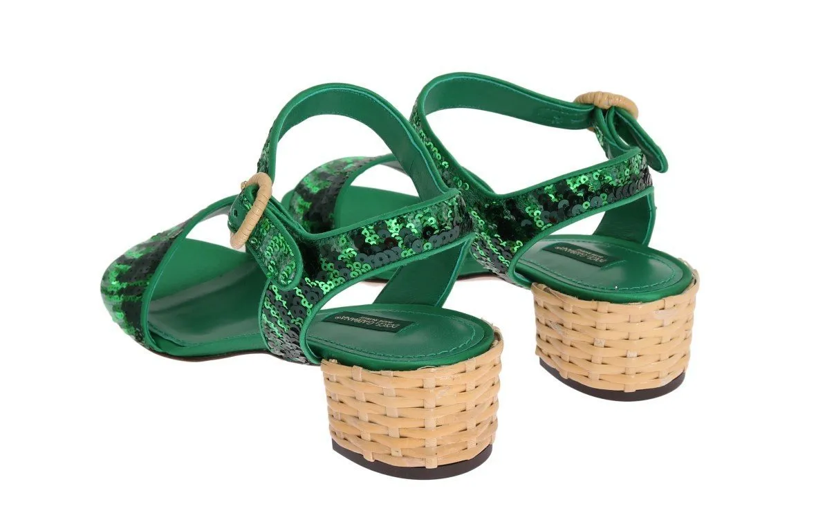 Green Sequined Sandal Shoes