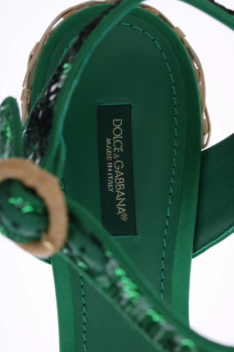 Green Sequined Sandal Shoes
