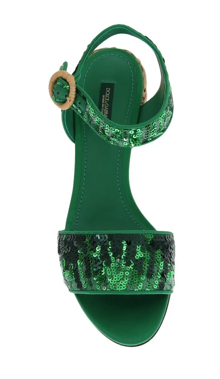 Green Sequined Sandal Shoes