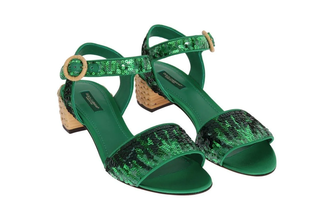 Green Sequined Sandal Shoes