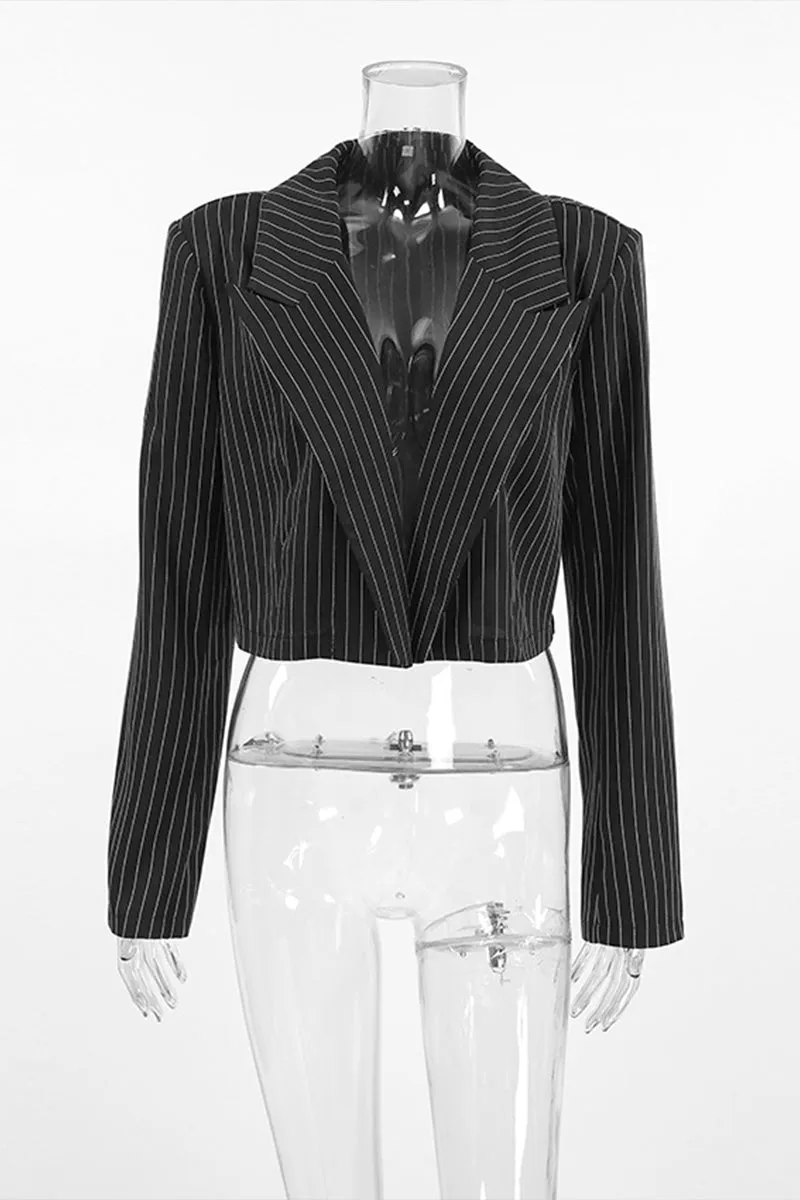 HWT1082 Pinstripe Power Cropped Blazer Outerwear