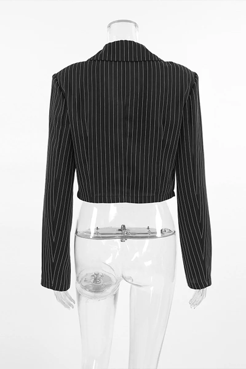 HWT1082 Pinstripe Power Cropped Blazer Outerwear