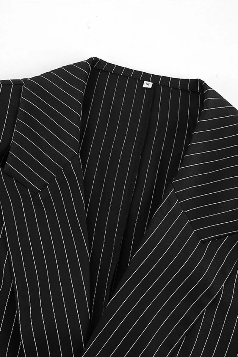 HWT1082 Pinstripe Power Cropped Blazer Outerwear