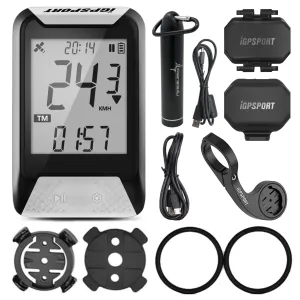 iGPSPORT IGS130S GPS Cycling Computer with M80 Bike Front Mount, SPD70 Speed Sensor and CAD70 Cadence Sensor and Power Bank Bundle