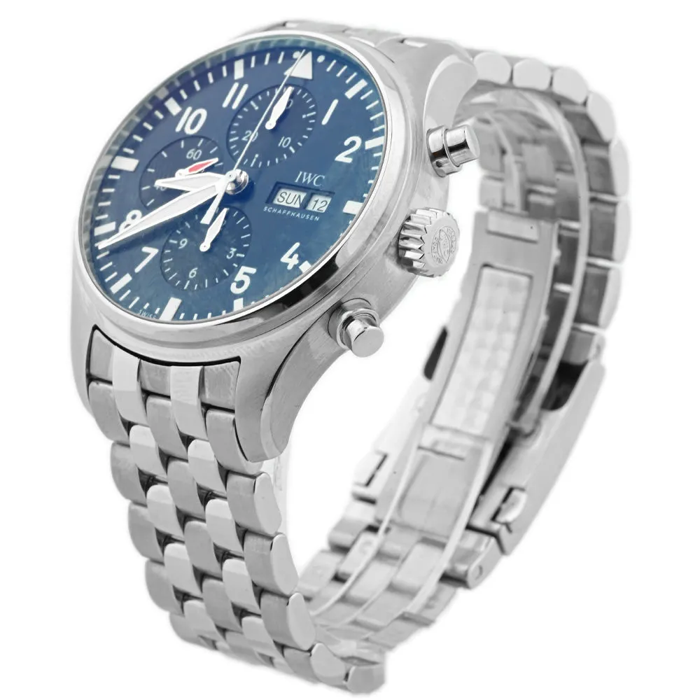 IWC Men's Pilot's Watch Chronograph Edition "Le Petit Prince" Stainless Steel 43mm Midnight Blue Arabic Numeral & Stick Dial Watch Reference #: IW377717