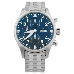 IWC Men's Pilot's Watch Chronograph Edition "Le Petit Prince" Stainless Steel 43mm Midnight Blue Arabic Numeral & Stick Dial Watch Reference #: IW377717