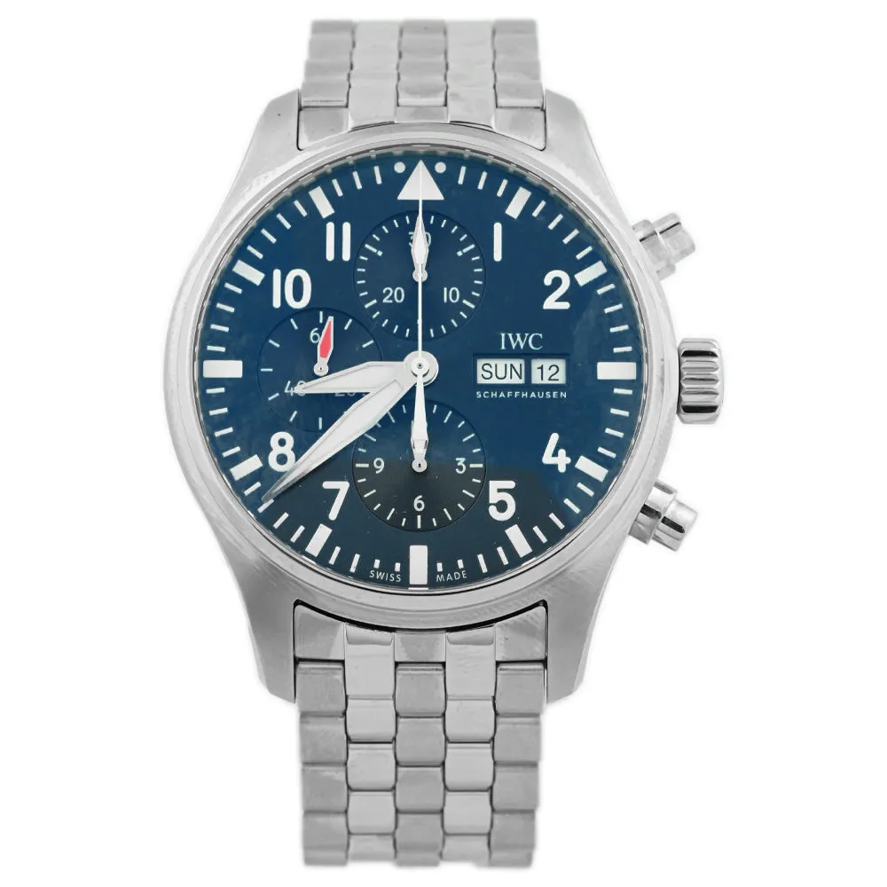 IWC Men's Pilot's Watch Chronograph Edition "Le Petit Prince" Stainless Steel 43mm Midnight Blue Arabic Numeral & Stick Dial Watch Reference #: IW377717