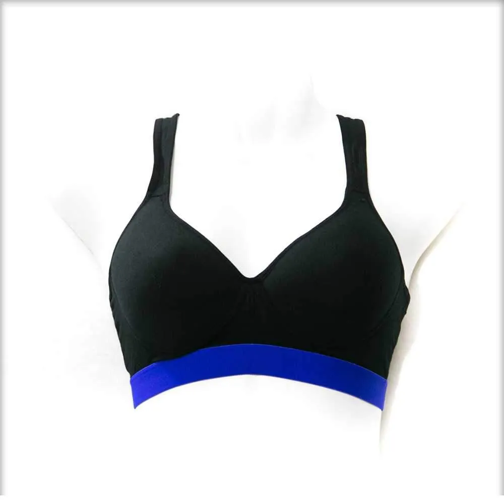 Ladies Gym Bra - Sports Bra - Black and Navy Blue Sports Bra - Padded Sports Bra