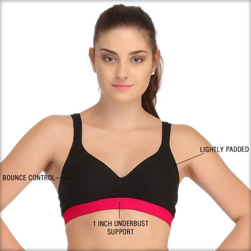 Ladies Gym Bra - Sports Bra - Black and Pink Sports Bra - Padded Sports Bra