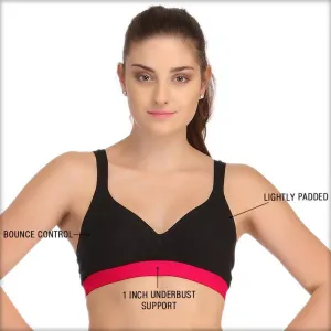 Ladies Gym Bra - Sports Bra - Black and Pink Sports Bra - Padded Sports Bra