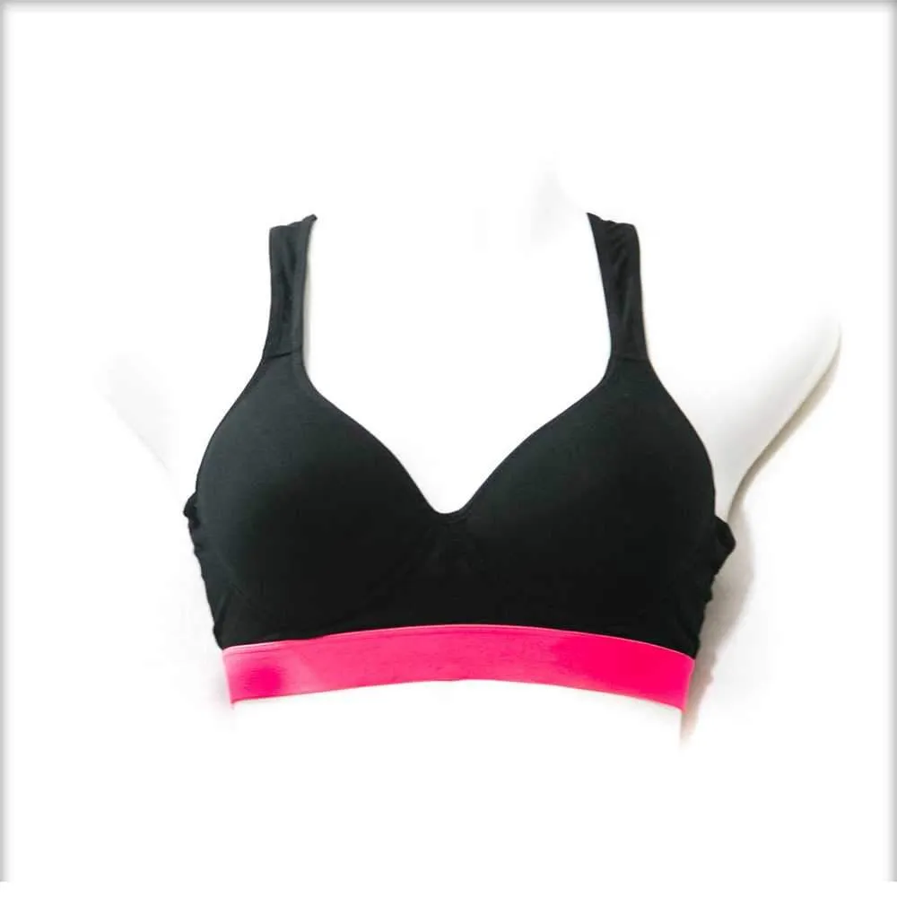 Ladies Gym Bra - Sports Bra - Black and Pink Sports Bra - Padded Sports Bra