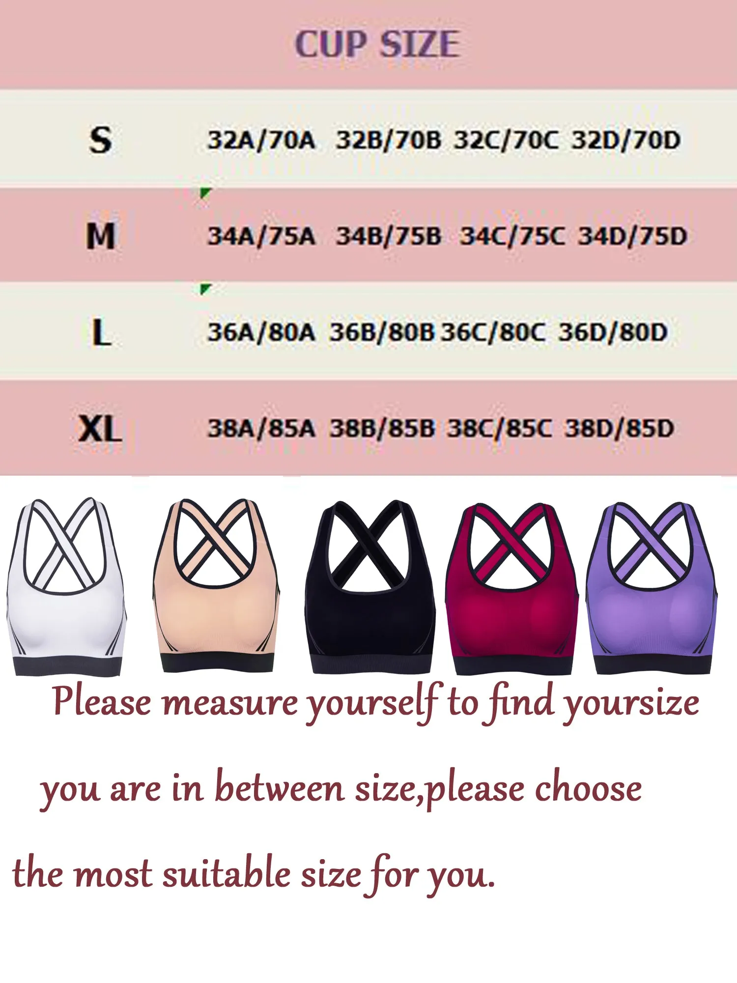 Ladies Sports Bras W/  Removable Pads Push up Fitness Workout Yoga Bra