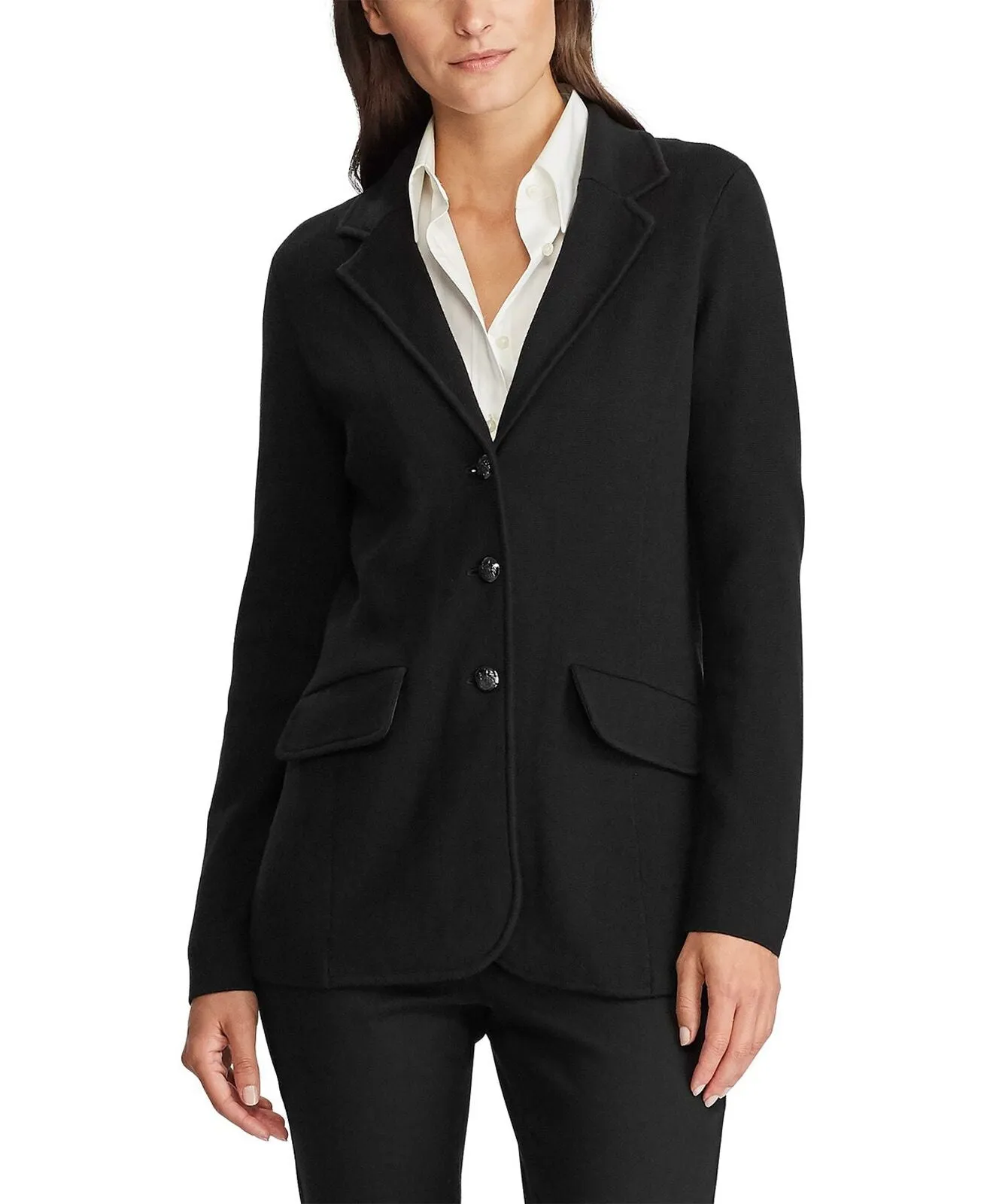 Lauren by Ralph Lauren Women's Petite Cotton Blazer Black PM