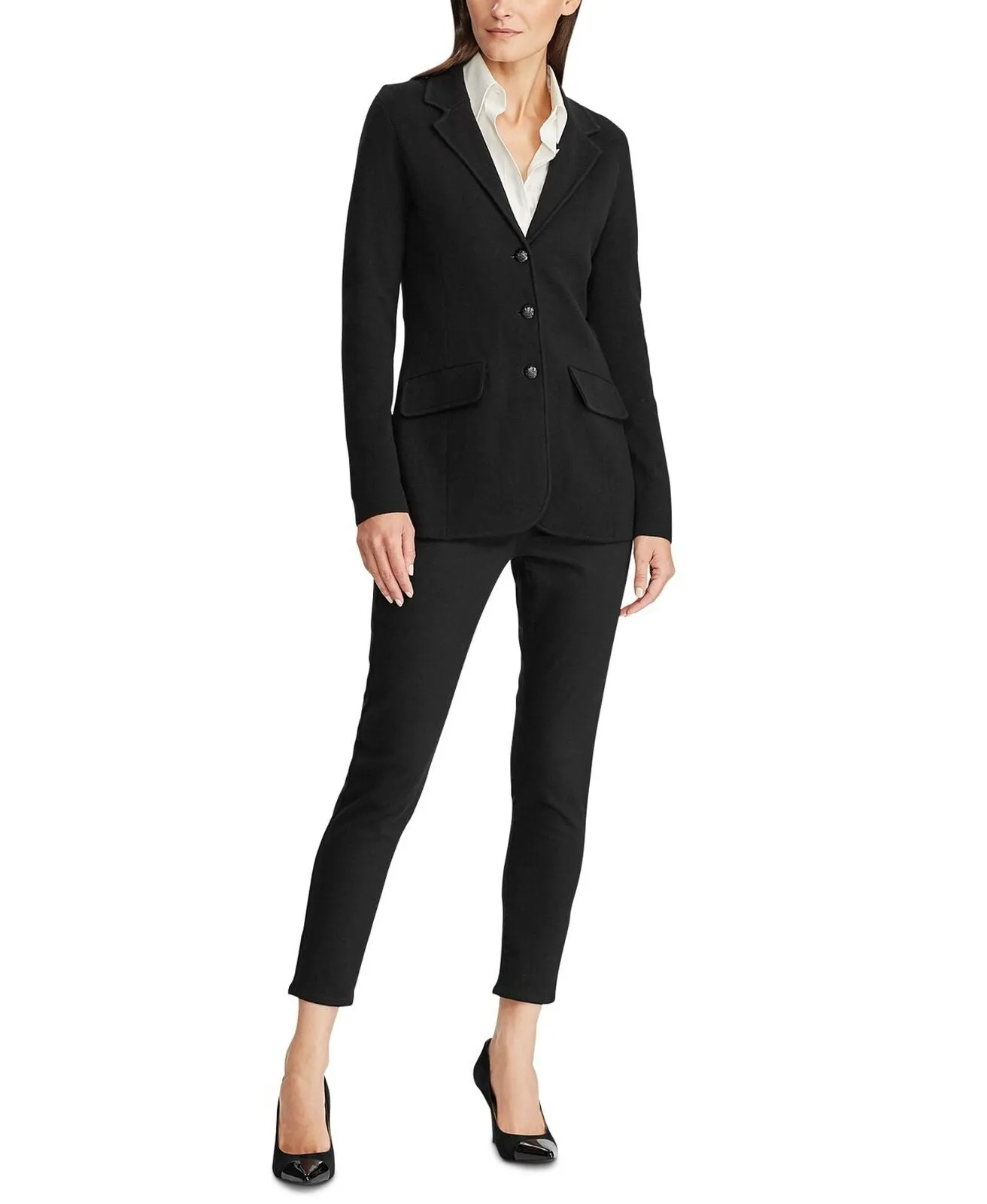Lauren by Ralph Lauren Women's Petite Cotton Blazer Black PM
