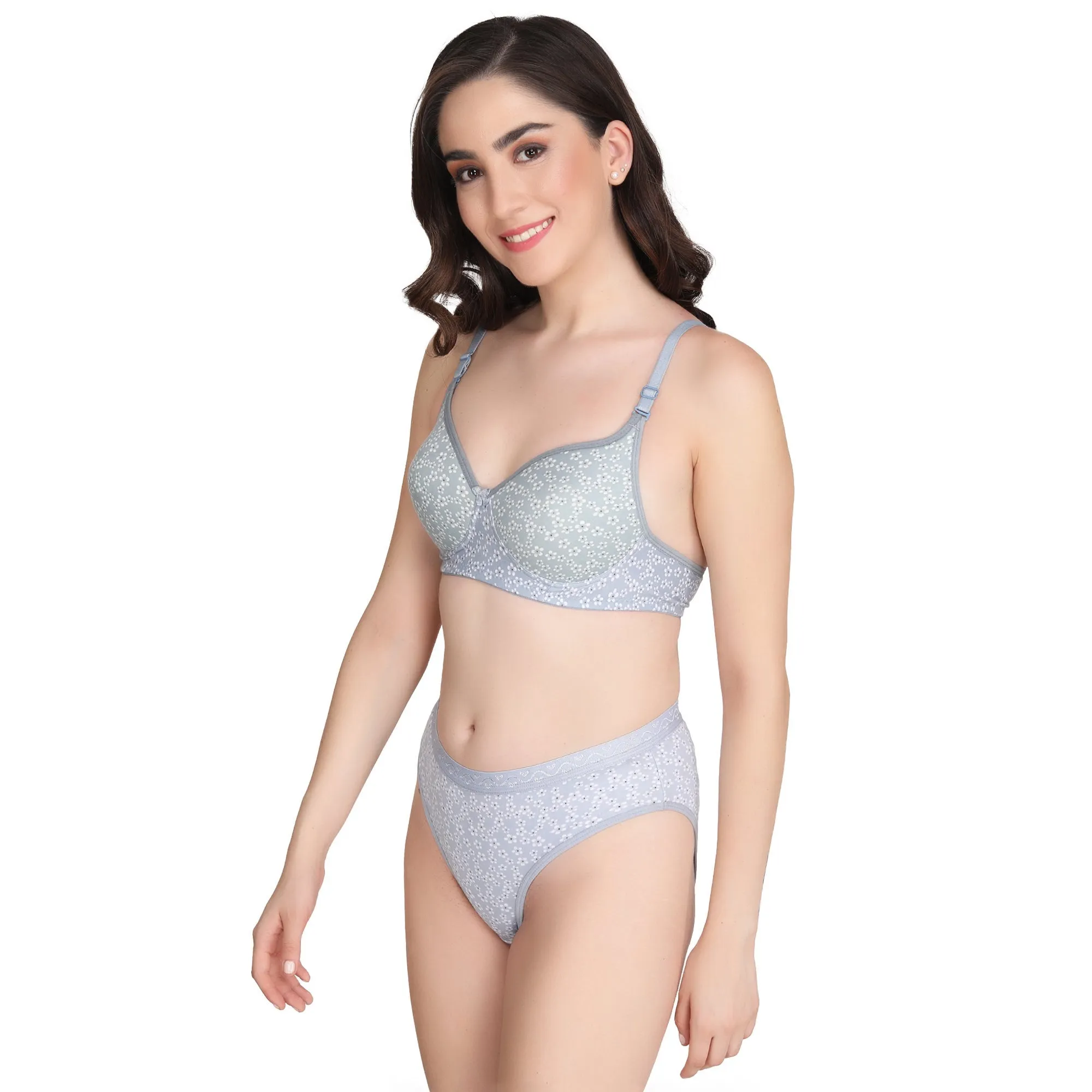 Liigne Small Flower Printed Everyday Bra Panty Set