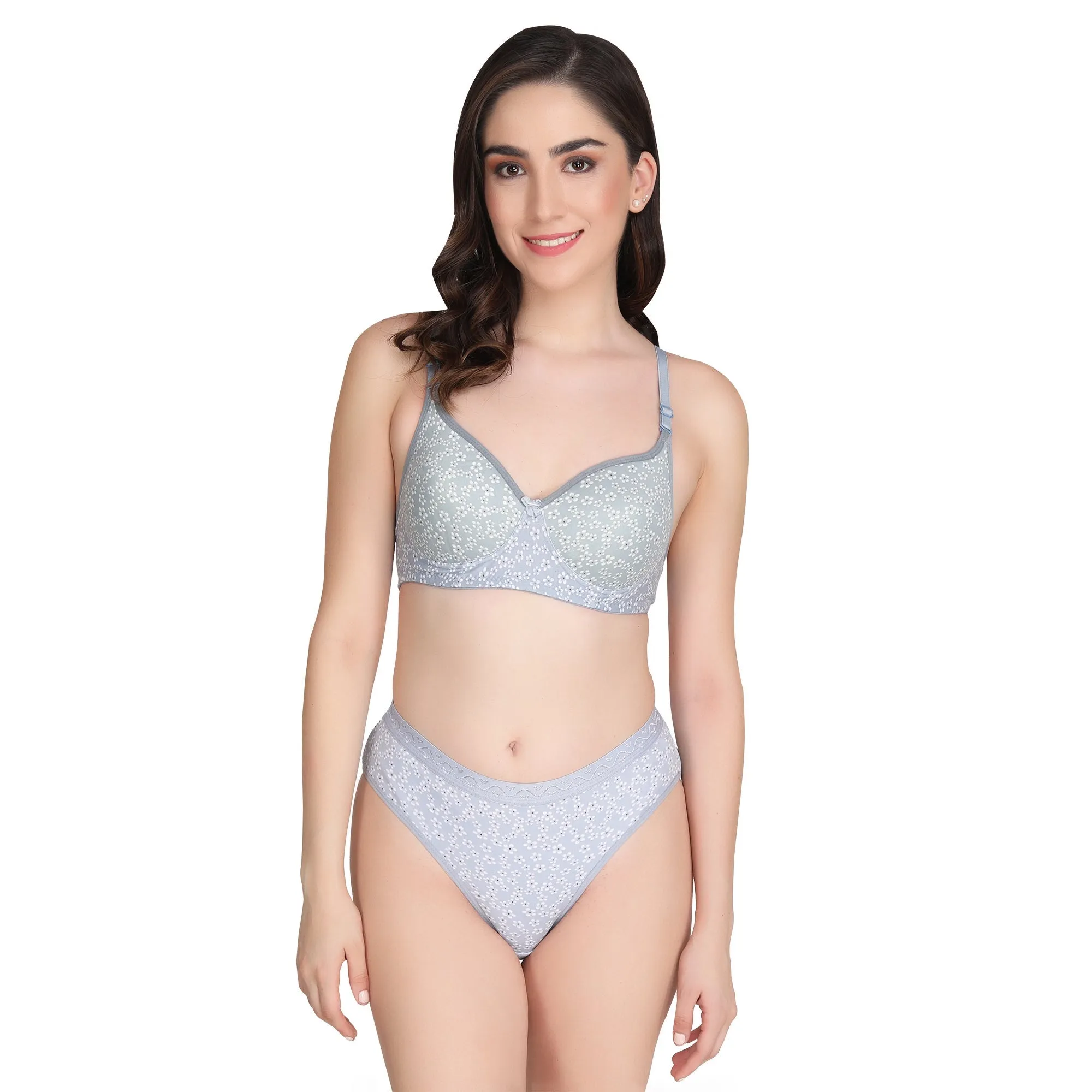 Liigne Small Flower Printed Everyday Bra Panty Set
