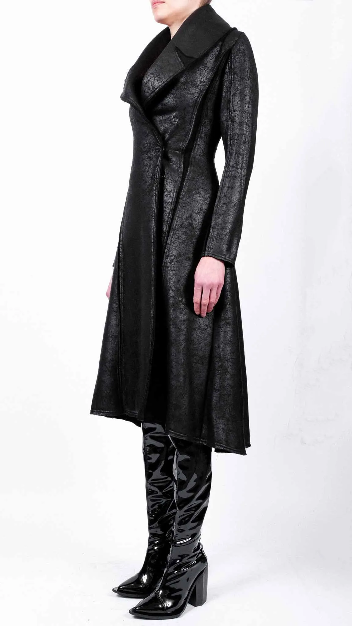 Long Leather Effect Fitted Blazer