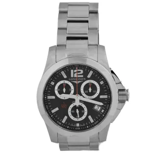 Longines Men's Conquest Chronograph Stainless Steel 41mm Black Stick & Arabic Numeral Dial Watch Reference #: L37004566