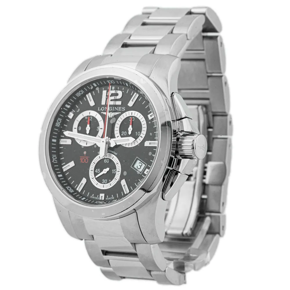 Longines Men's Conquest Chronograph Stainless Steel 41mm Black Stick & Arabic Numeral Dial Watch Reference #: L37004566