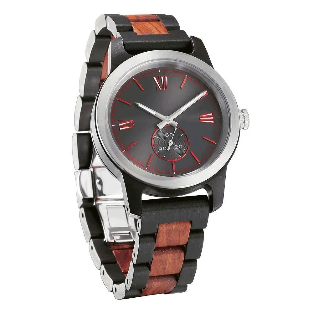 Men's Handcrafted Ebony & Rose Wood Watch