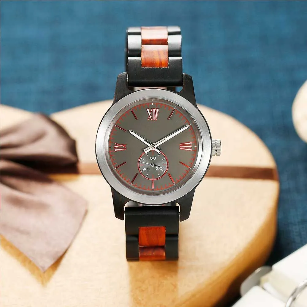 Men's Handcrafted Ebony & Rose Wood Watch
