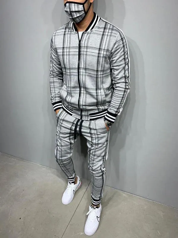 Men's Plaid Casual Tracksuit Two-Piece Outfit