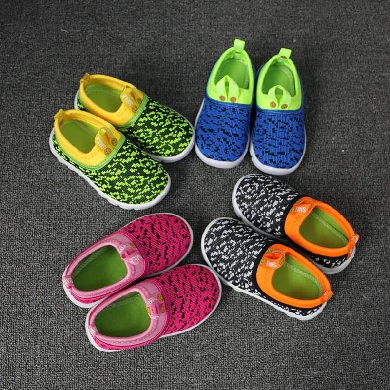 New Soft Kids Shoes Candy Color Woven Fabric Air Mesh Sneakers