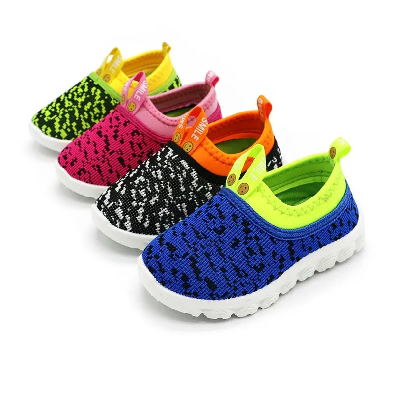 New Soft Kids Shoes Candy Color Woven Fabric Air Mesh Sneakers