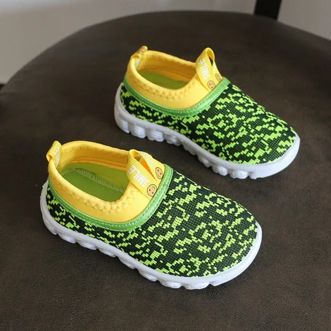 New Soft Kids Shoes Candy Color Woven Fabric Air Mesh Sneakers