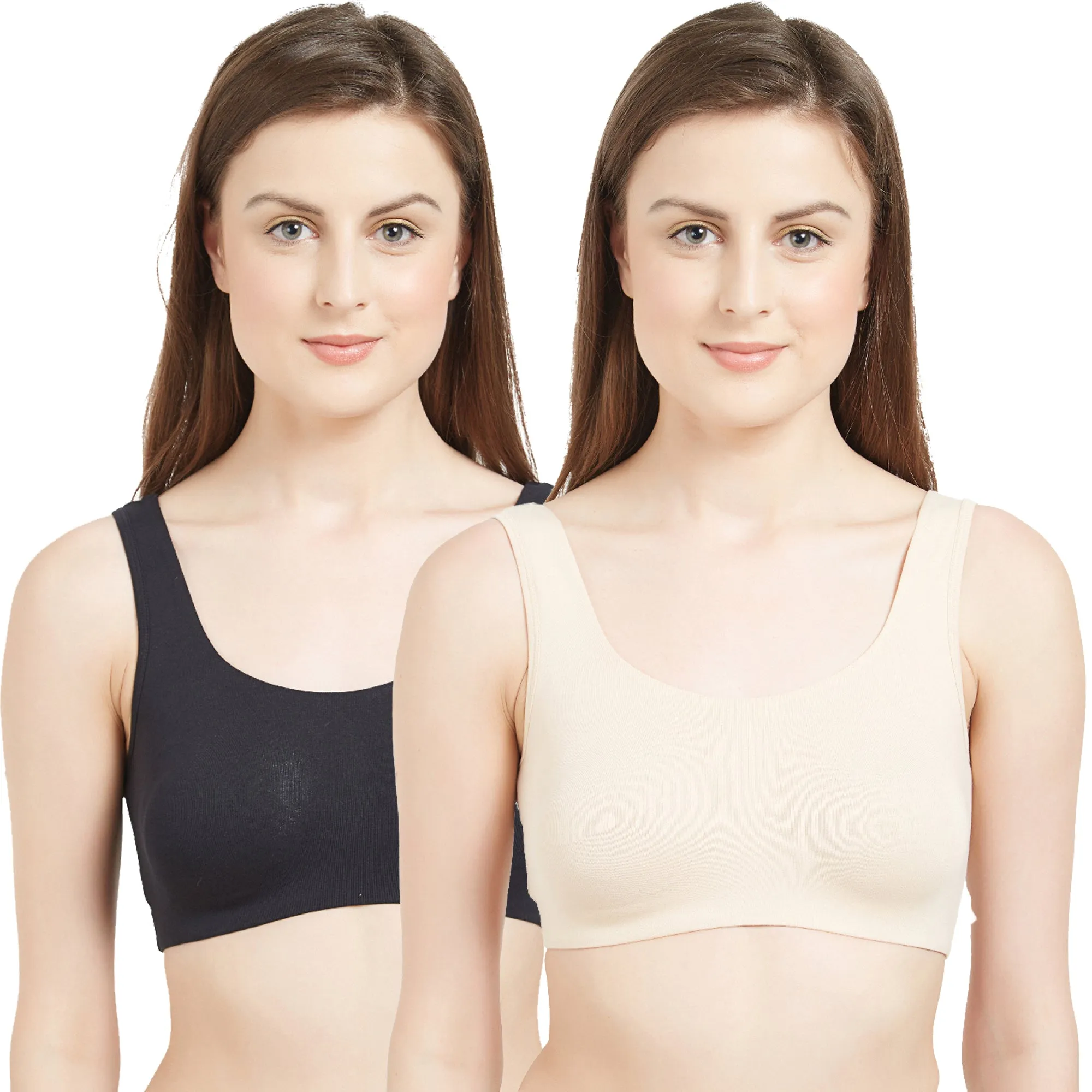 Non Wired Non Padded Full Coverage Low Impact Slip on Sports Bra (Pack of 2)