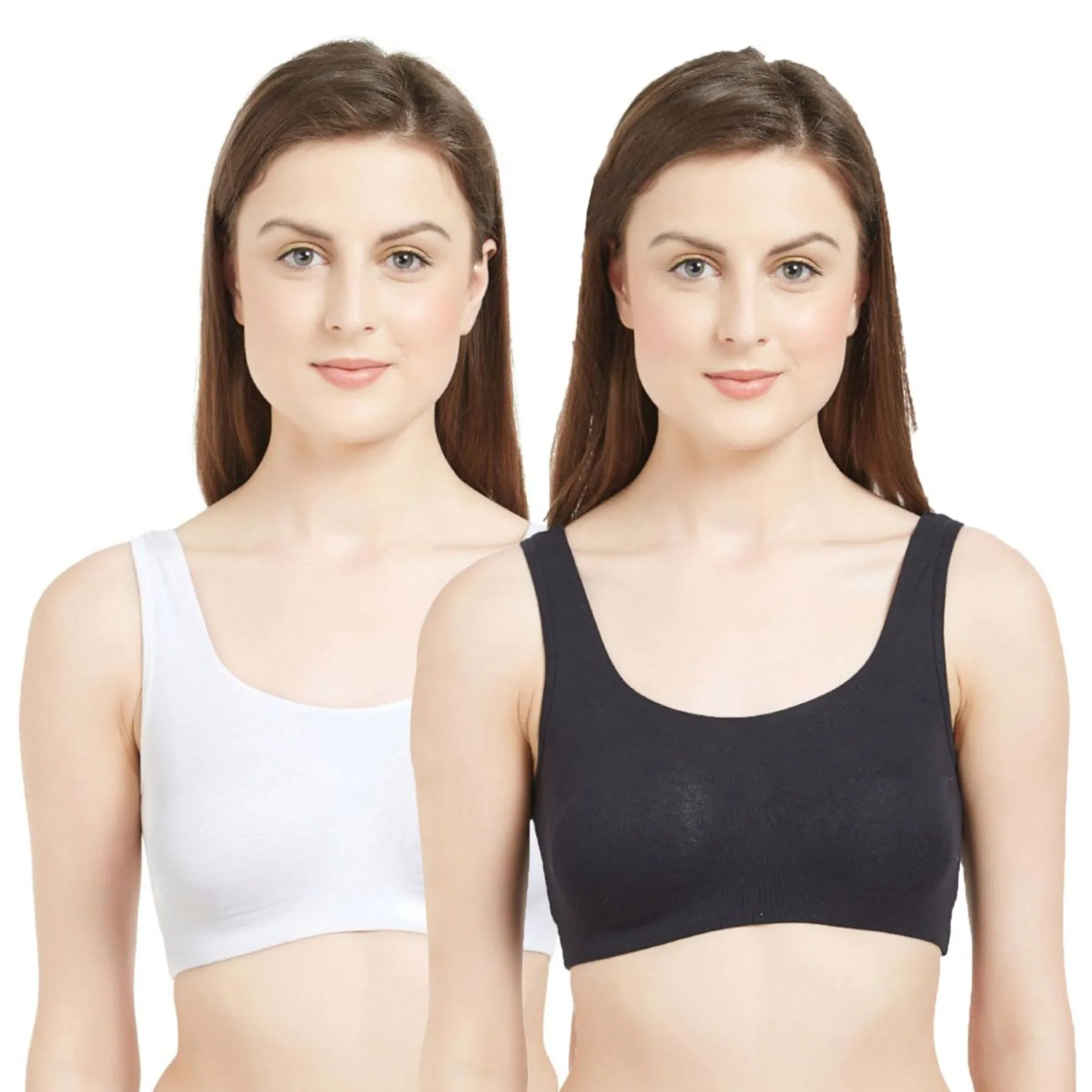 Non Wired Non Padded Full Coverage Low Impact Slip on Sports Bra (Pack of 2)