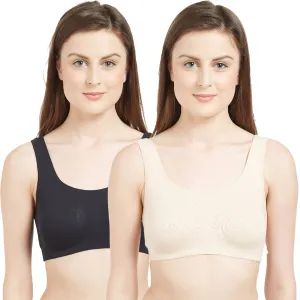 Non Wired Non Padded Full Coverage Low Impact Slip on Sports Bra (Pack of 2)