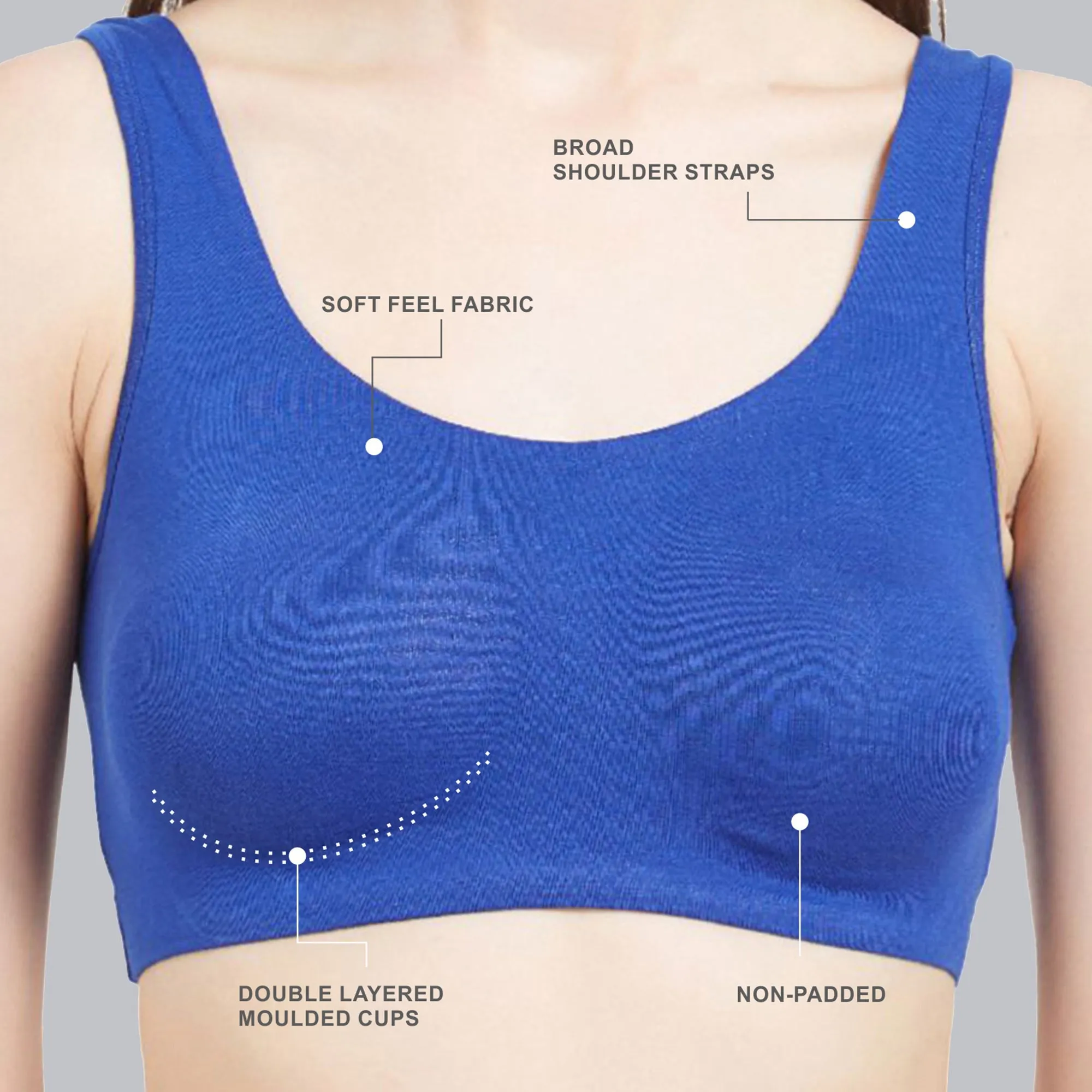 Non Wired Non Padded Full Coverage Low Impact Slip on Sports Bra