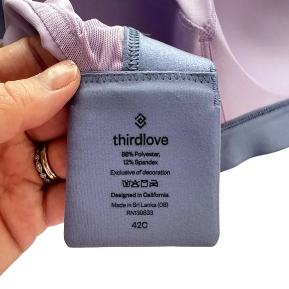 NWT ThirdLove Kinetic Adjustable Sports Bra 42C Lilac Blush High Impact Spandex