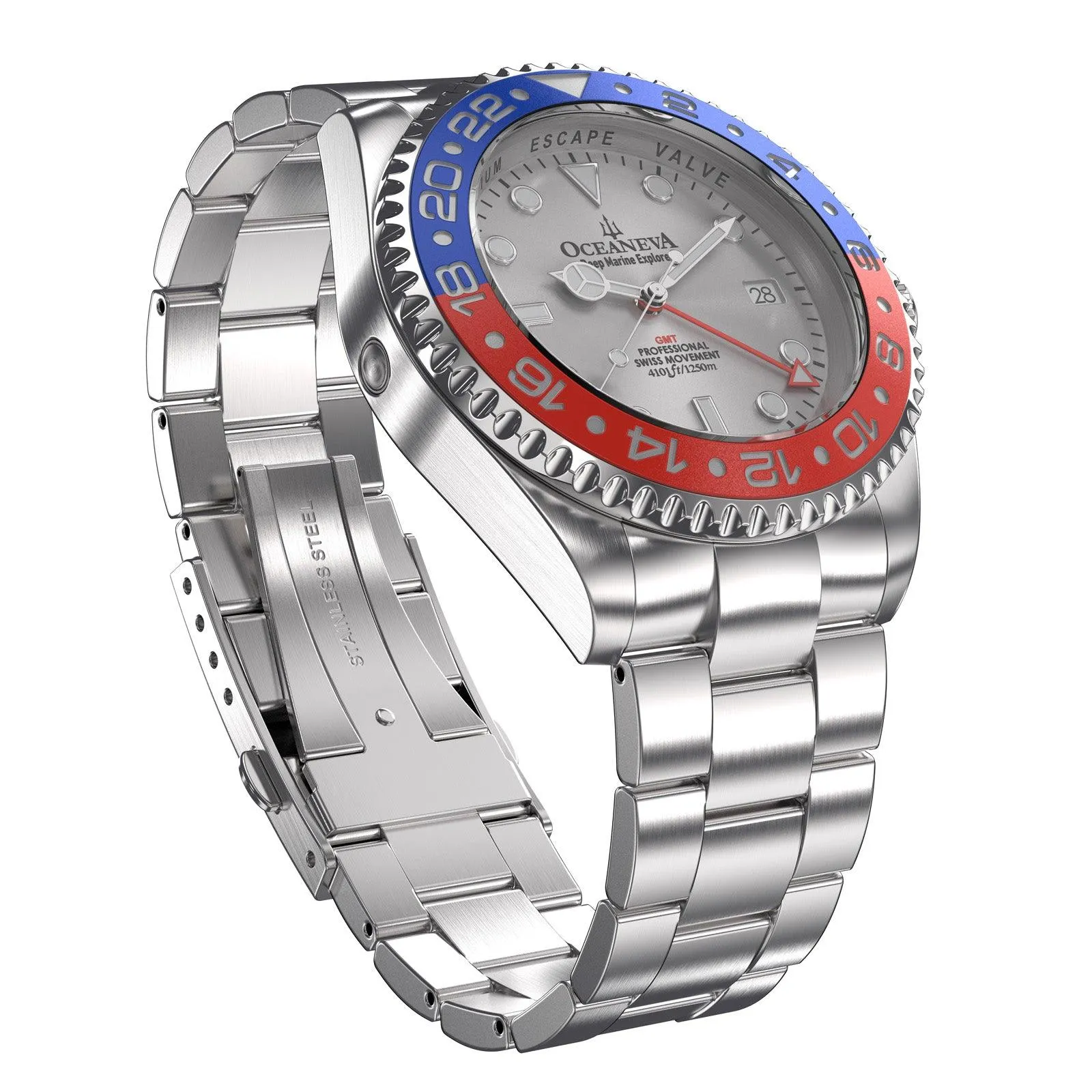 Oceaneva Deep Marine Explorer GMT 1250M Pro Diver Blue Red