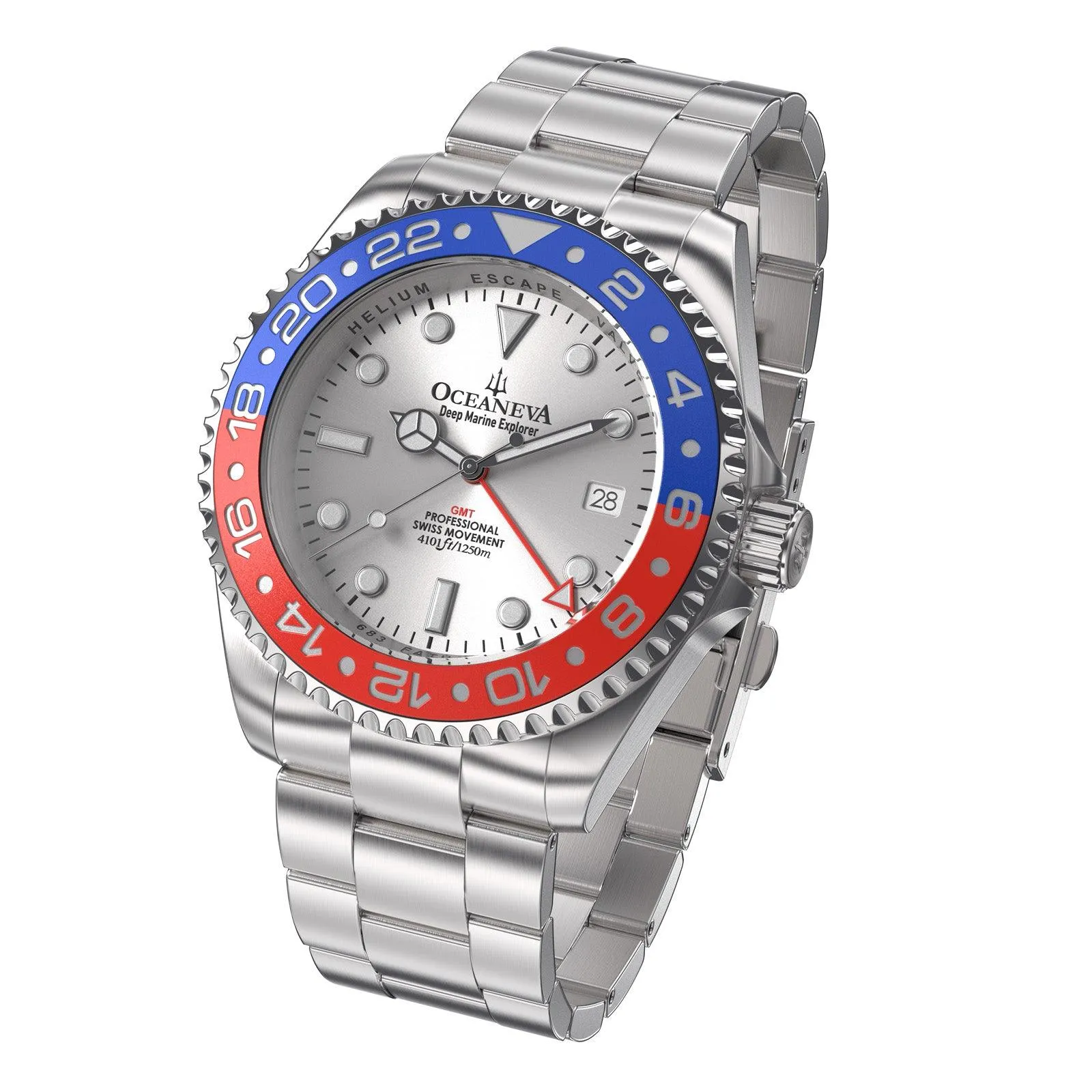 Oceaneva Deep Marine Explorer GMT 1250M Pro Diver Blue Red