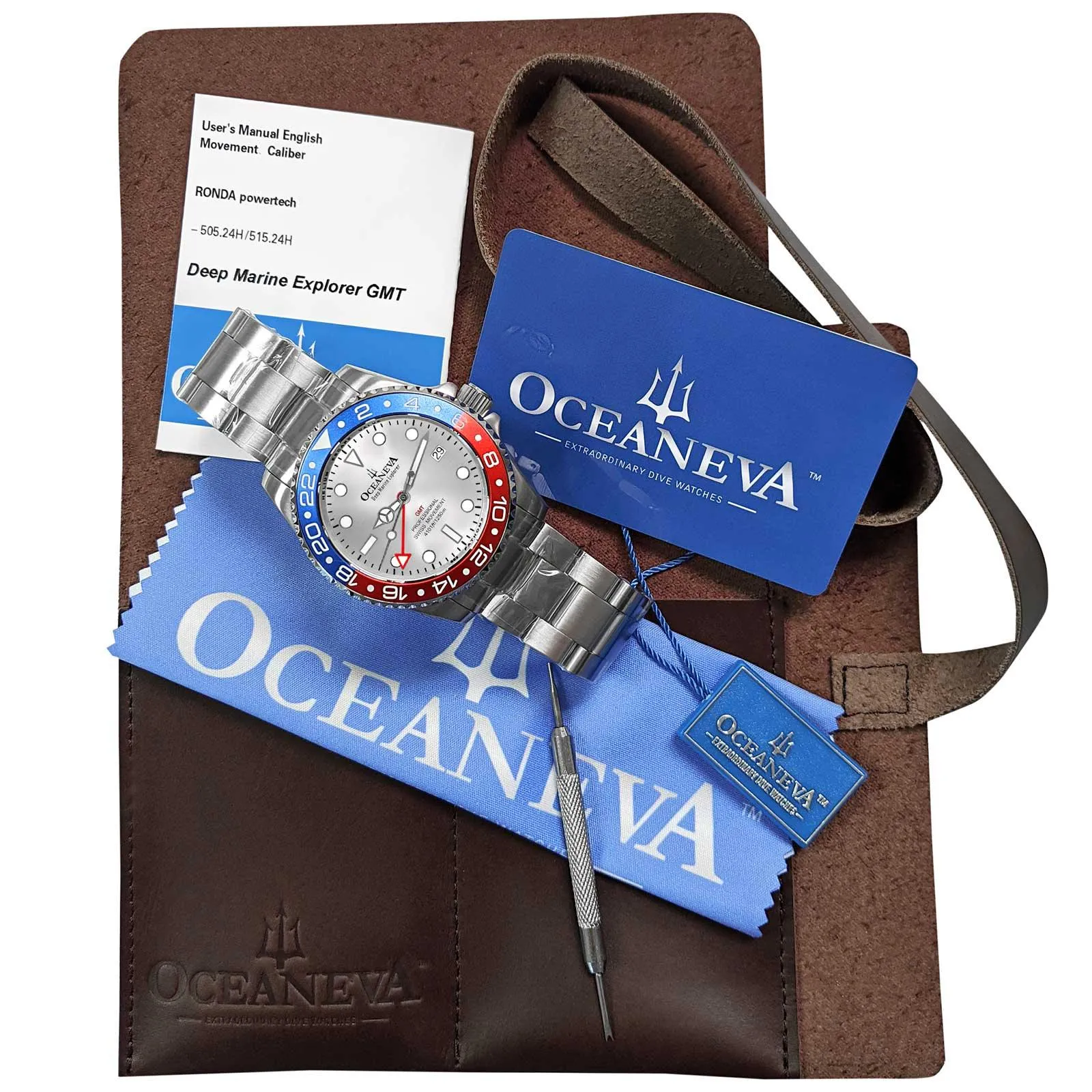 Oceaneva Deep Marine Explorer GMT 1250M Pro Diver Blue Red