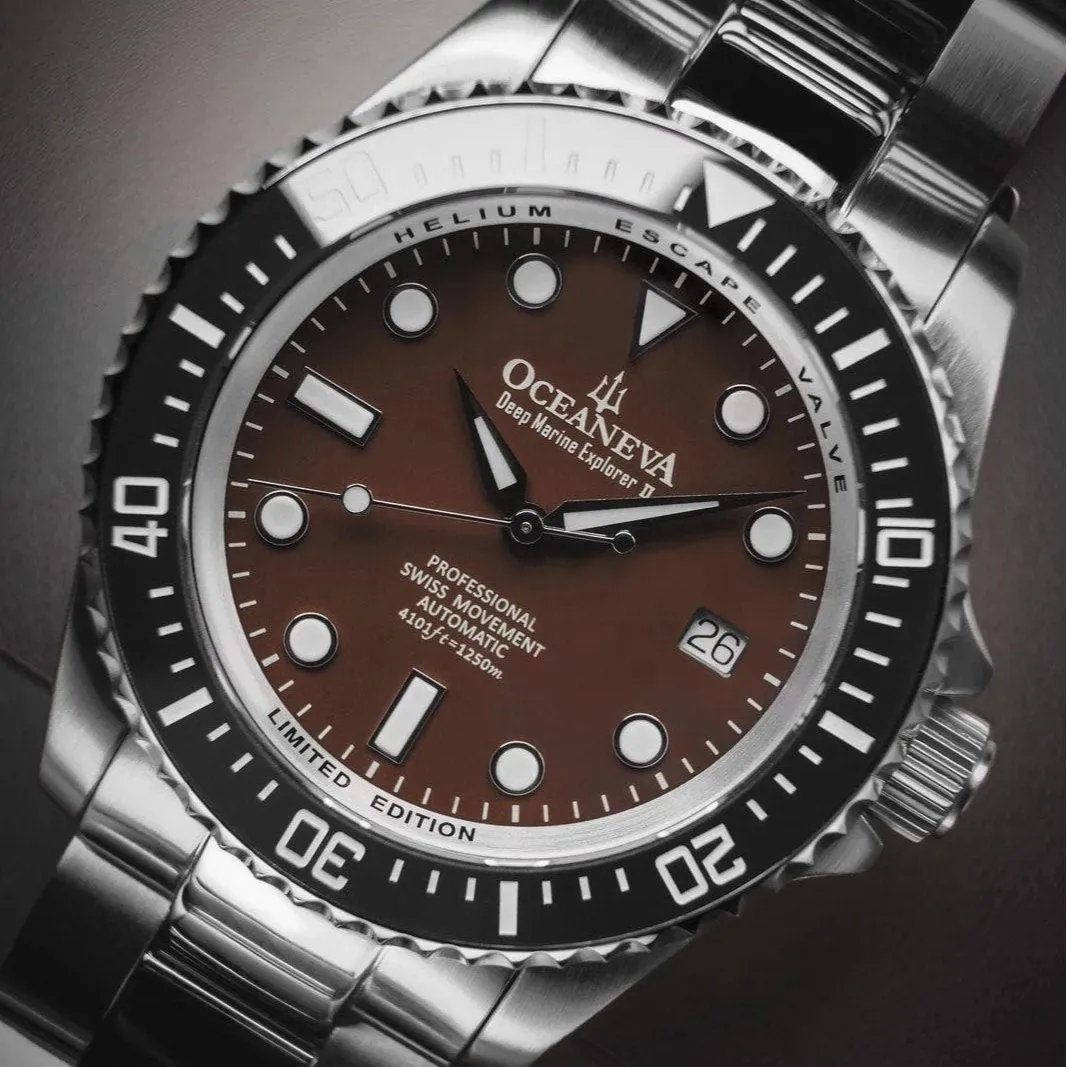 Oceaneva Deep Marine Explorer II Automatic 1250M Pro Diver Black Brown Limited Edition