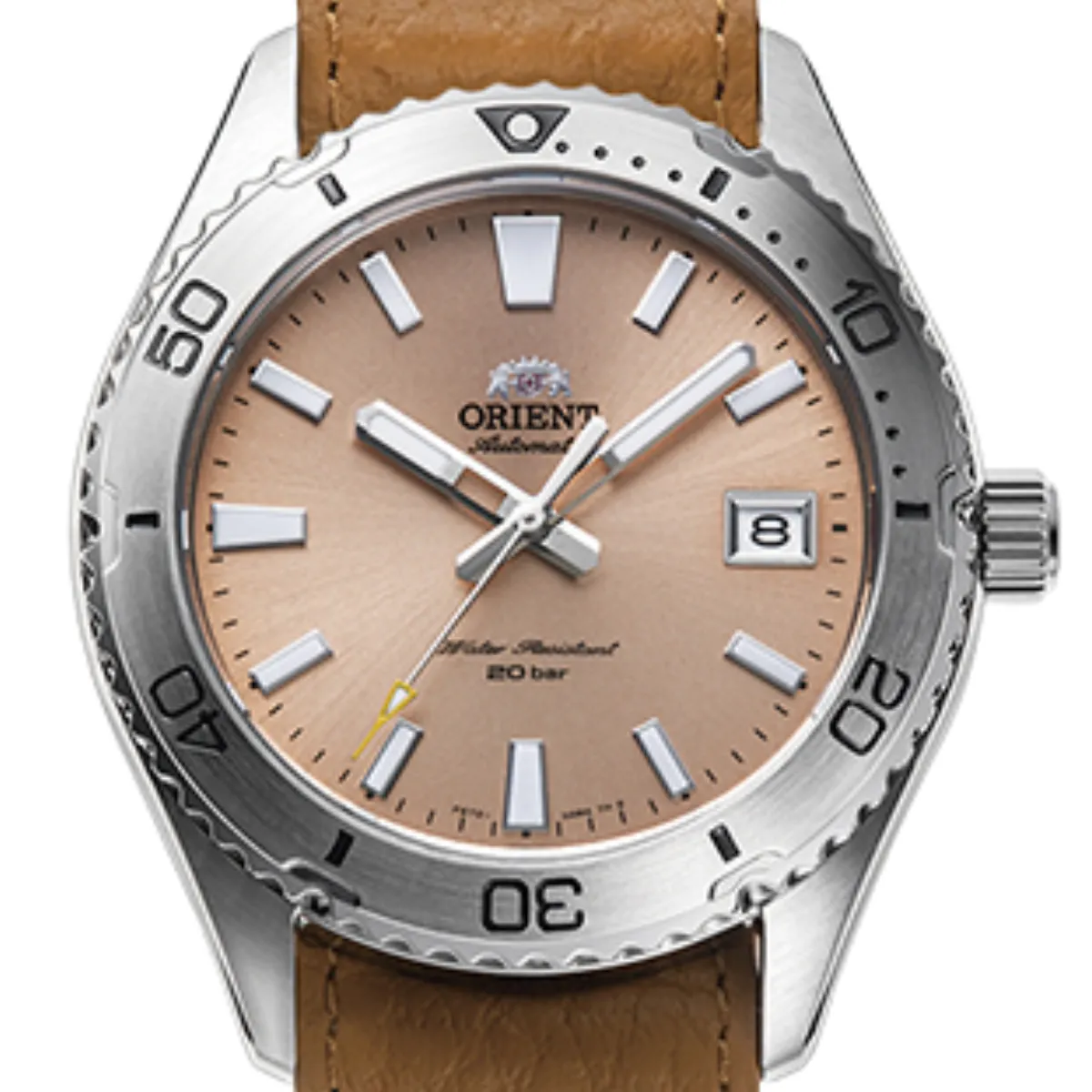Orient RA-AC0Q05P Mako 40 Automatic Orange Dial Leather Mens Watch